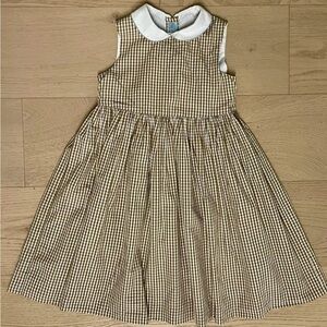 PAPO D' ANJO DRESS Girls CHECK Khaki White Size 6 FIT & FLARE gingham